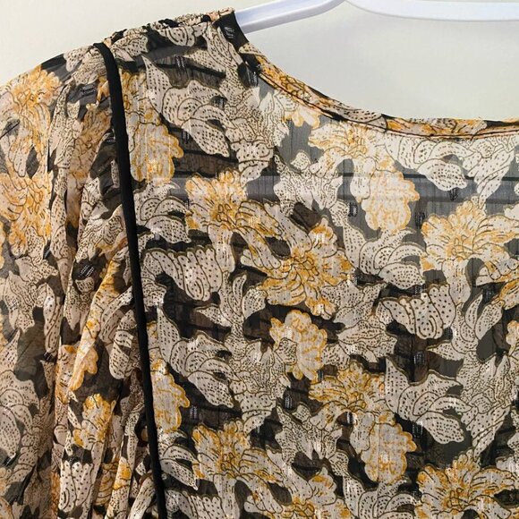 Free People Free Swinging Metallic Thread Floral Print Chiffon Mini Dress - Picture 7 of 9